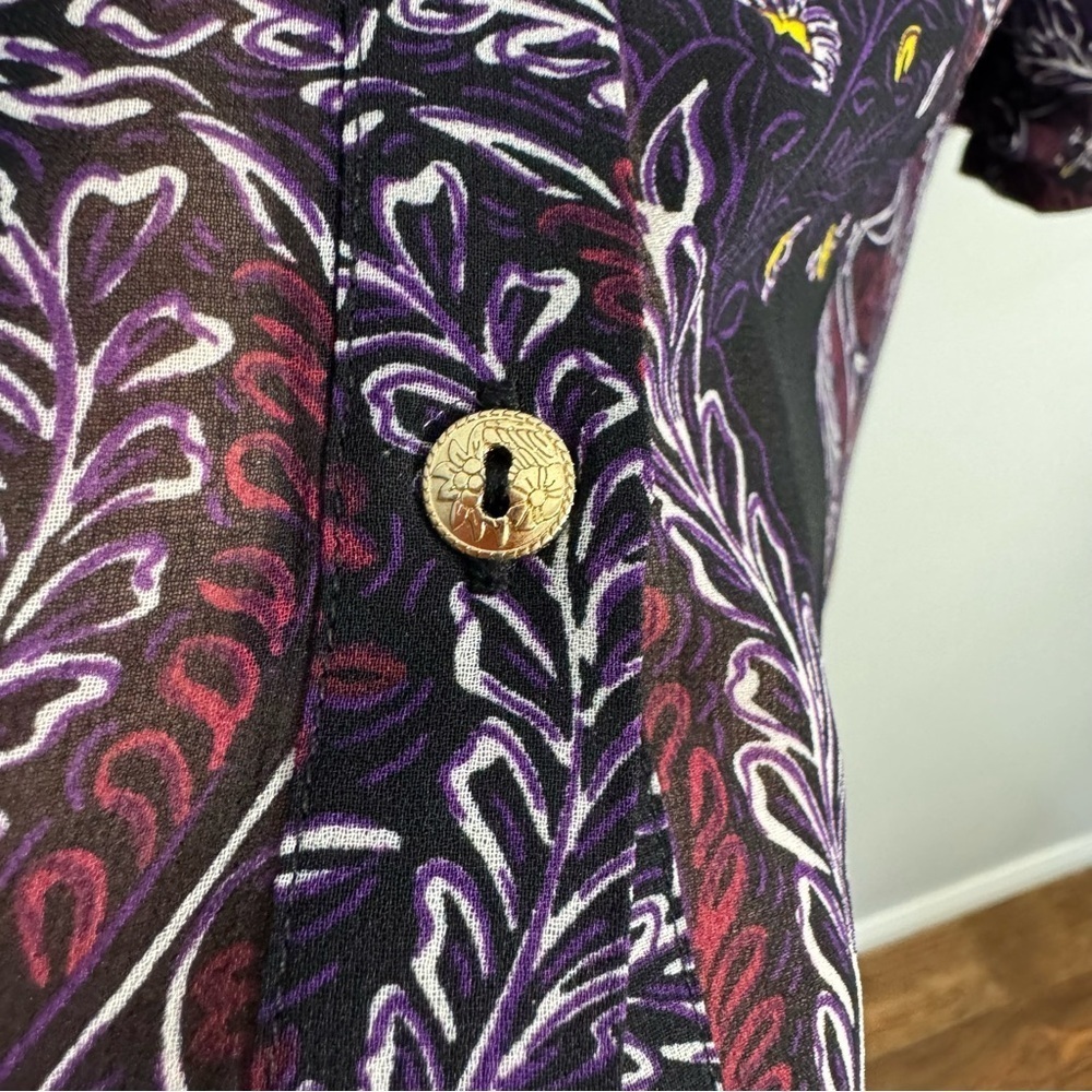 Melanie Lyne Puff Sleeve Blouse 4 Dark Paisley Floral Longline Button Up Shirt - Picture 4 of 11